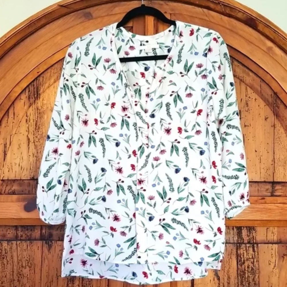 C & e textured floral button down blouse top XL for spring 3/4 sleeve